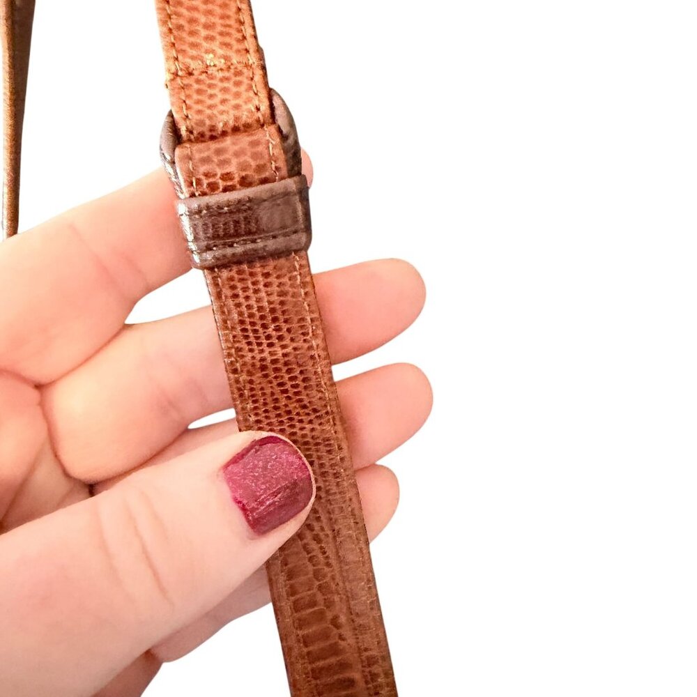 Sharif Vintage Leather Crossbody Bag Snakeskin Croc Embossed Brown USA Retro - Picture 3 of 16